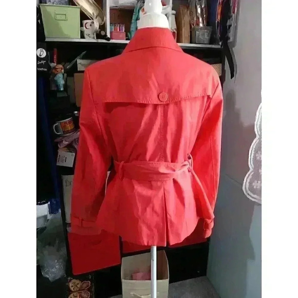 "BLACK‎ RIVET" Ladies Belted Trench Coat Sz XLCoral Color EUC - Picture 2 of 14